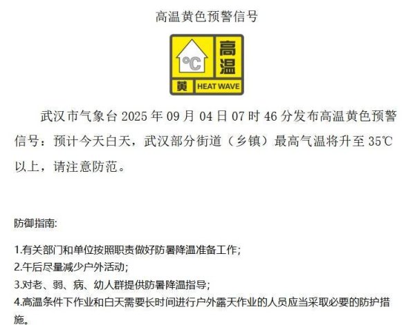 库东投资 高温黄色预警：武汉最高温升至35℃以上